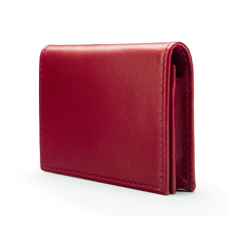 Expandable leather business card holder, burgundy, side