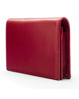 Expandable leather business card holder, burgundy, side