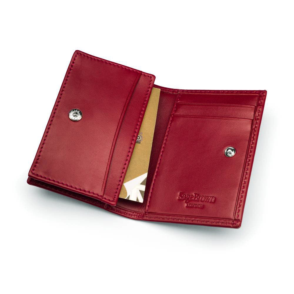 Expandable leather business card holder, burgundy, inside
