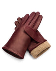 Cashmere lined leather gloves ladies, burgundy, inside lining