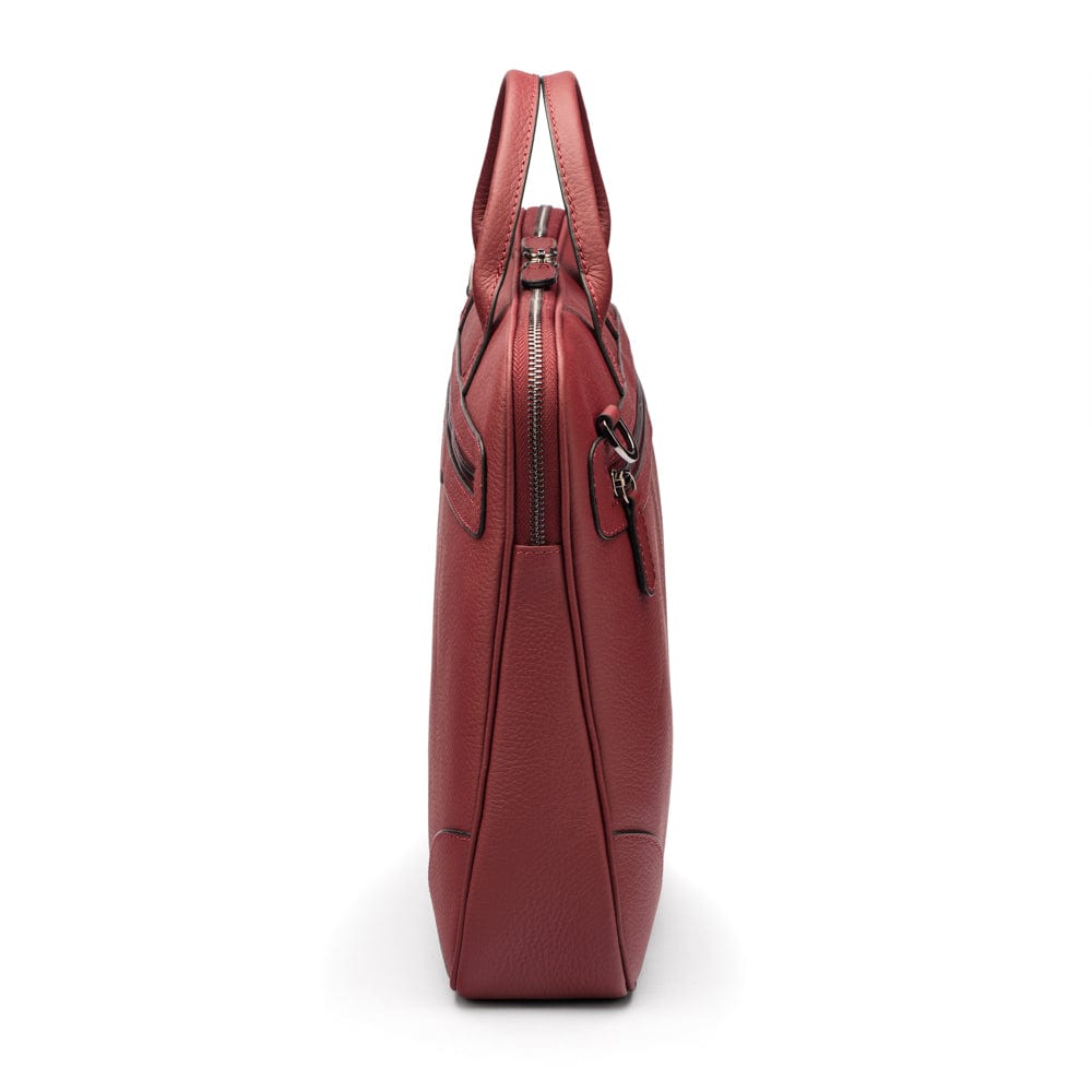 16" slim leather laptop bag, burgundy, side
