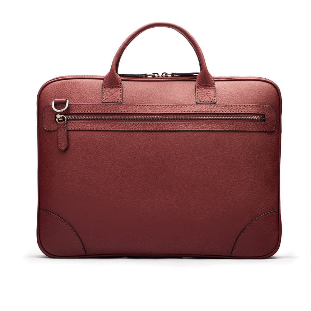 16" slim leather laptop bag, burgundy, back