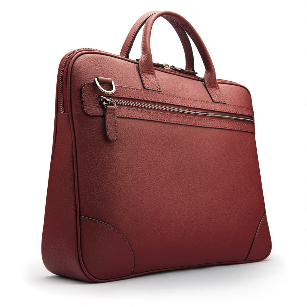 16" slim leather laptop bag, burgundy, front