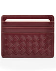 Flat woven leather card holder, burgundy, front