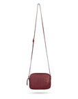 Ivy woven camera bag, burgundy, with shoulder strap