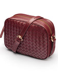 Ivy woven camera bag, burgundy, front