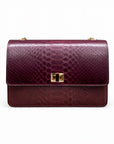 Leather chain bag, burgundy python, front