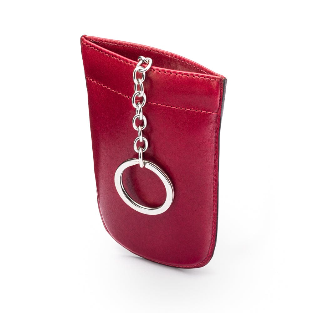 Leather key case with squeeze spring opening, burgundy, front