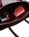 Leather tote bag, burgundy, open view