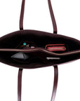 Leather tote bag, burgundy, inside