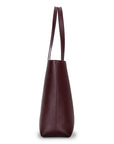 Leather tote bag, burgundy, side view