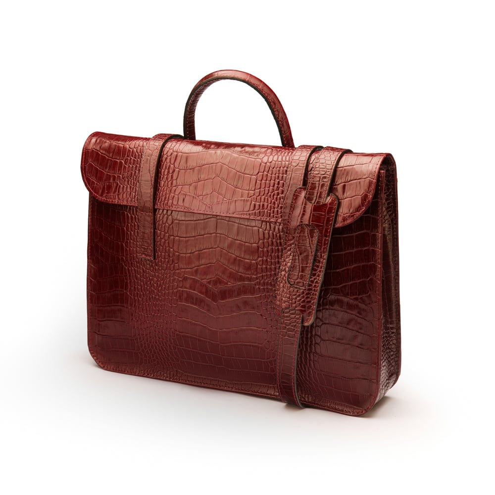 Leather music bag, burgundy croc, with shoulder strap