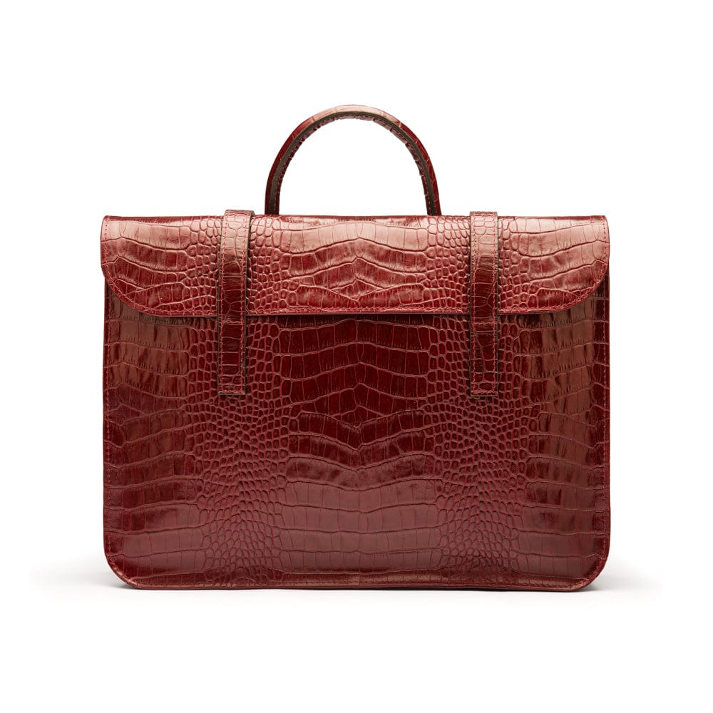 Leather music bag, burgundy croc, front view