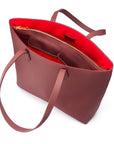 Luxury Leather Tote Bag and Shopper, Burgundy, inside