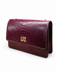 Mini Julia bag, real burgundy python, side