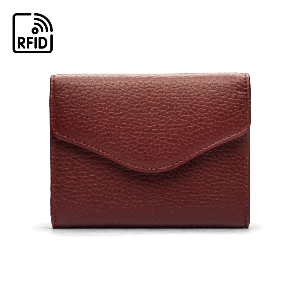 RFID Large leather purse with 15 CC, burgundy, front