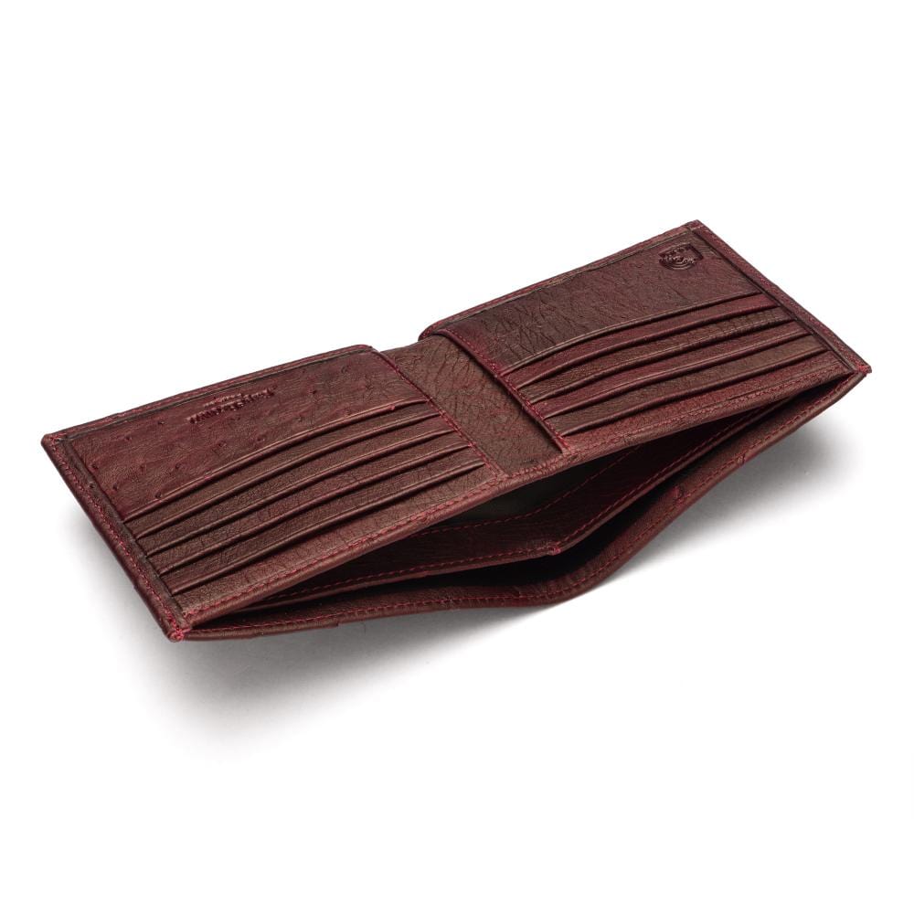 RFID wallet in ostrich leather, burgundy, inside