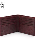 RFID wallet in ostrich leather, burgundy, open view