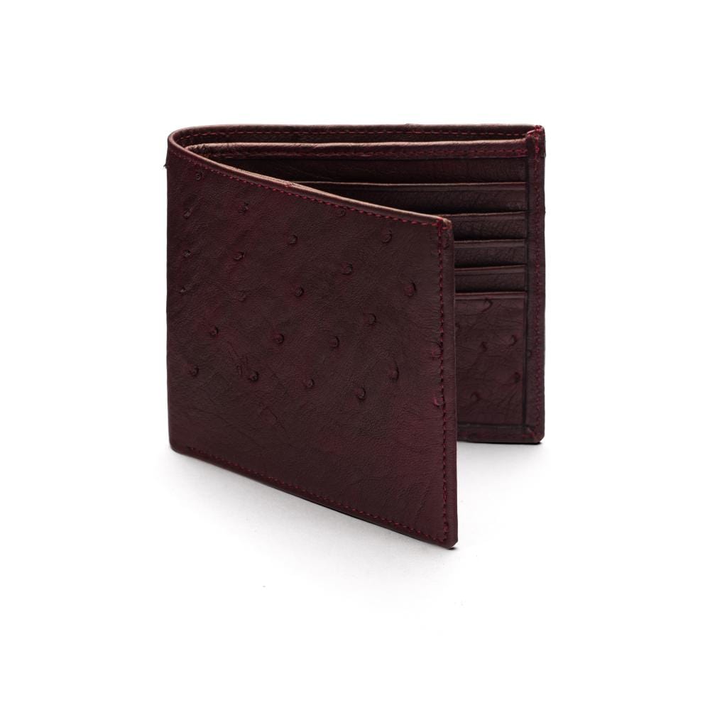 RFID wallet in ostrich leather, burgundy, front