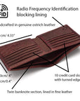 RFID wallet in real ostrich leather, burgundy, features