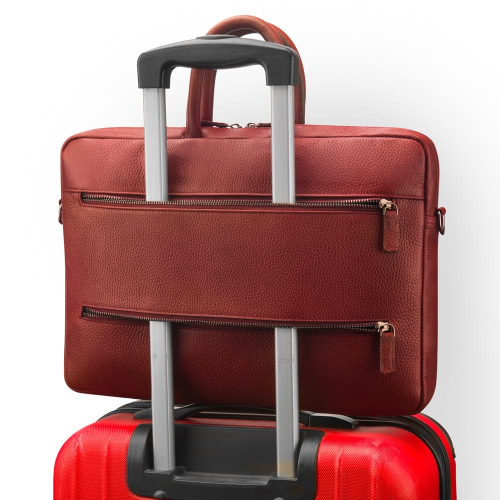17" slim leather laptop bag, burgundy, reverse