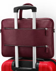 Slim Leather Laptop Bag for 13-inch Laptops, Burgundy, on a trolley bag