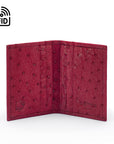 Slim Real Ostrich Leather Bifold Card Wallet with RFID, Burgundy, inside