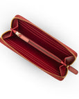 Tall leather zip around accordion purse, burgundy, inside