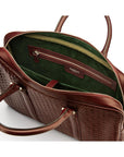 The Tressé leather laptop bag, burgundy woven, inside