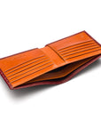 RFID wallet in bridle hide leather, burgundy with orange, inside