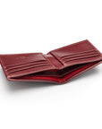 Woven leather wallet with 6 credit card slots, burgundy, inside