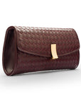 Woven leather clutch bag, burgundy, side