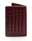 Woven leather card holder, burgundy, back