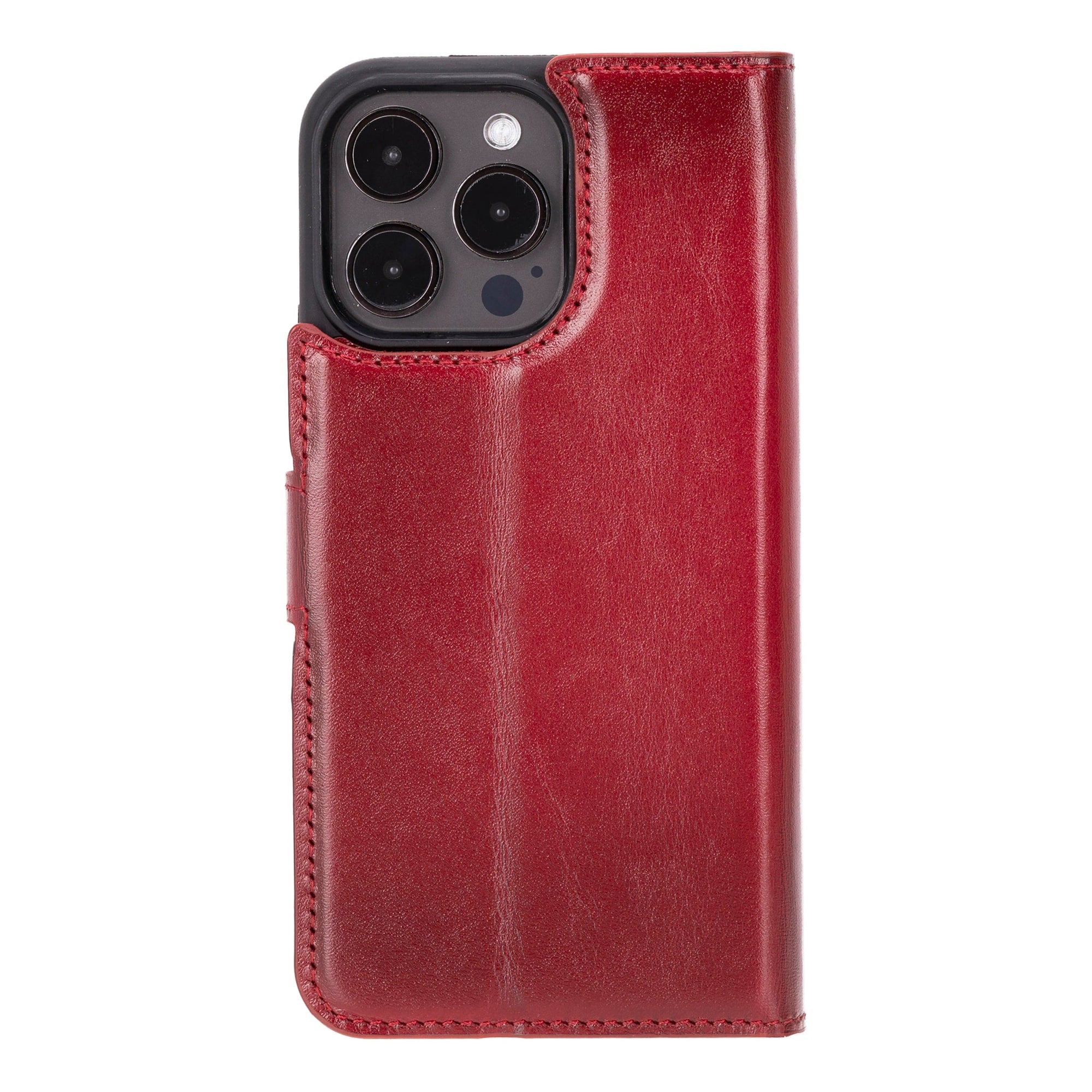 iPhone 15 Pro case in leather with RFID, burnished red, reverse