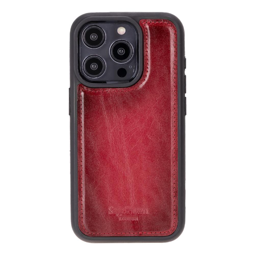 iPhone 15 Pro Max case in leather with RFID, burnished red, back cover