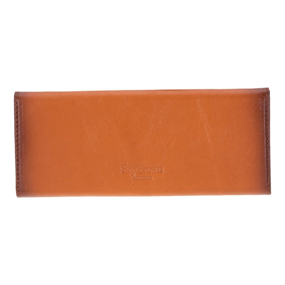 Triangular leather glasses case, burnished tan, reverse