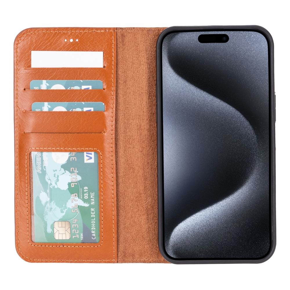 iPhone 14 Pro Max case with RFID, burnished tan, inside