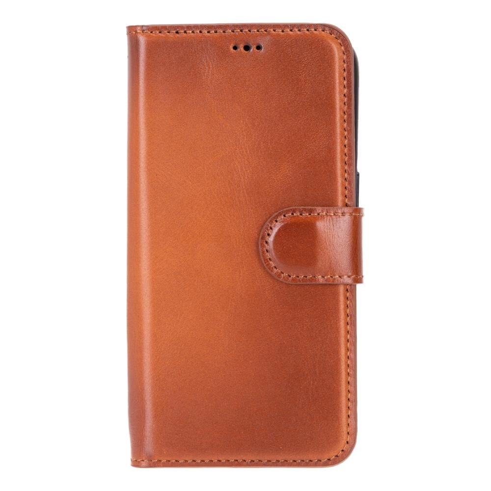 iPhone 15 Pro Max case in leather with RFID protection, burnished tan, front