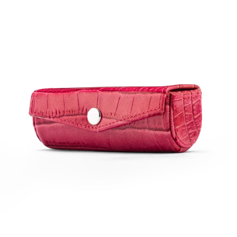 Leather lipstick case, cerise pink croc, side