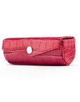 Leather lipstick case, cerise pink croc, side