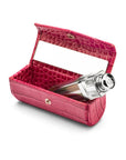 Leather lipstick case, cerise pink croc, inside view