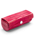 Leather lipstick case, cerise pink croc, front