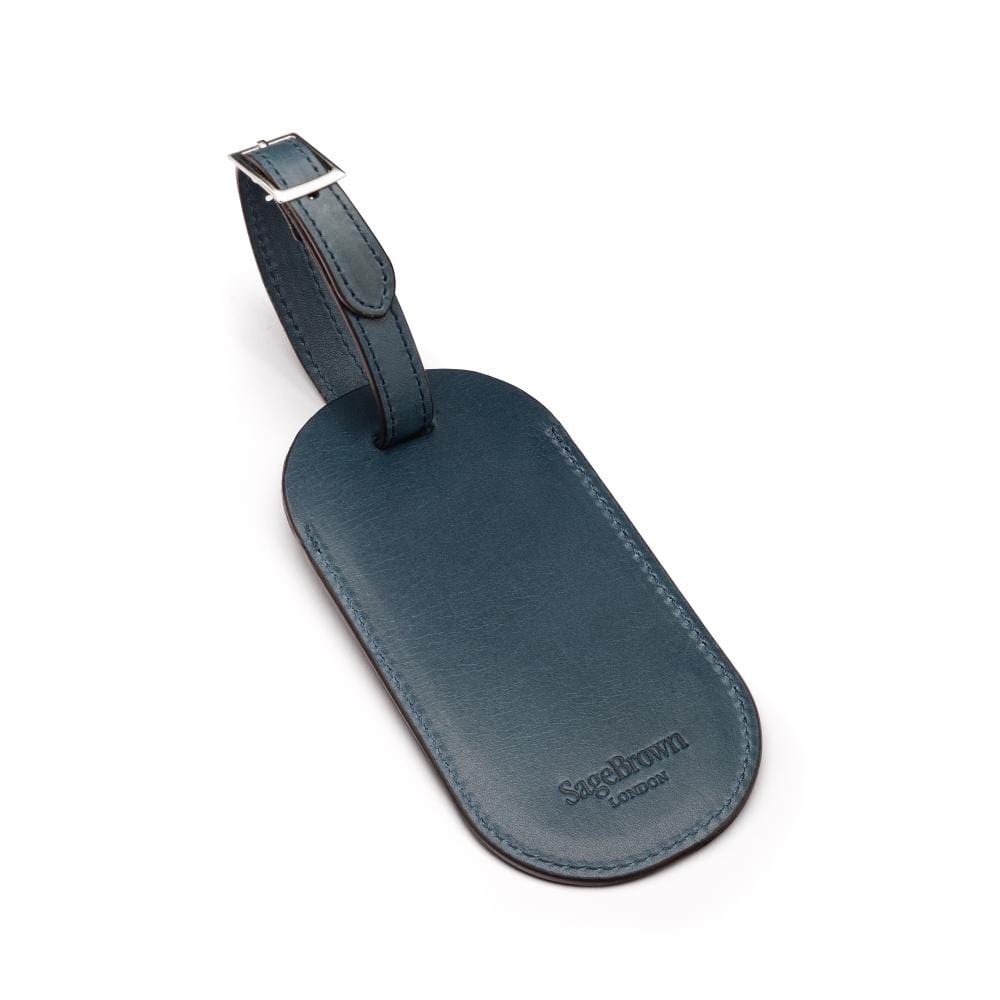 Leather luggage tag, cobalt, back
