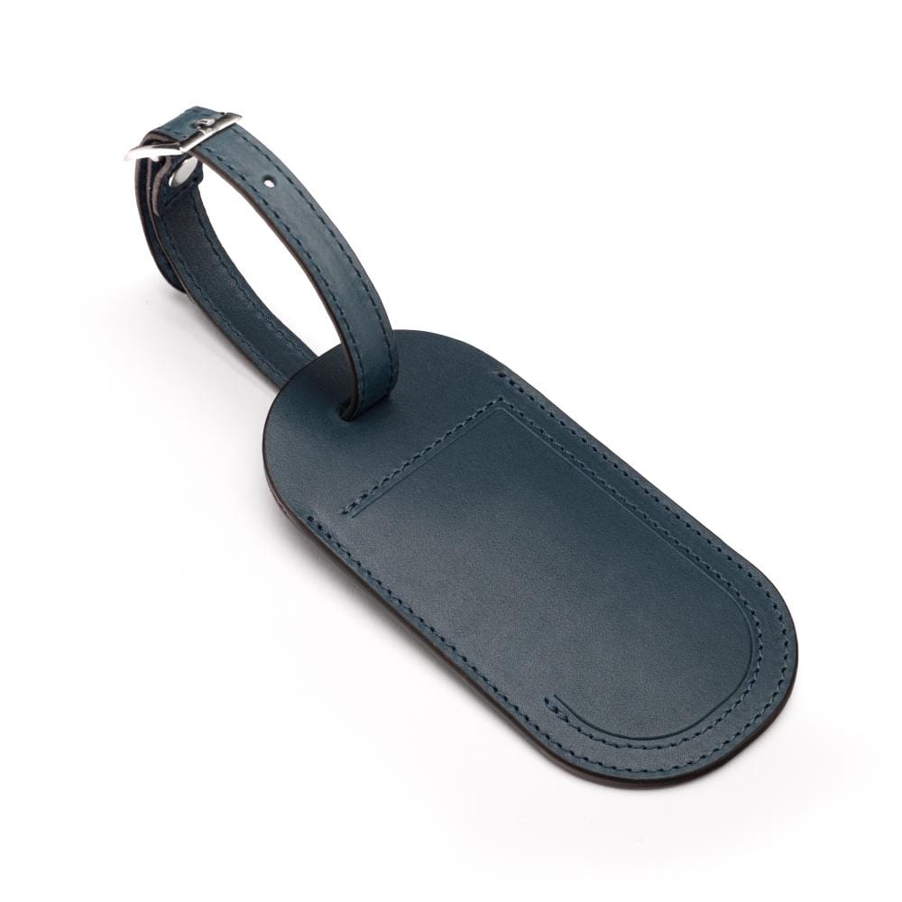 Leather luggage tag, cobalt, front