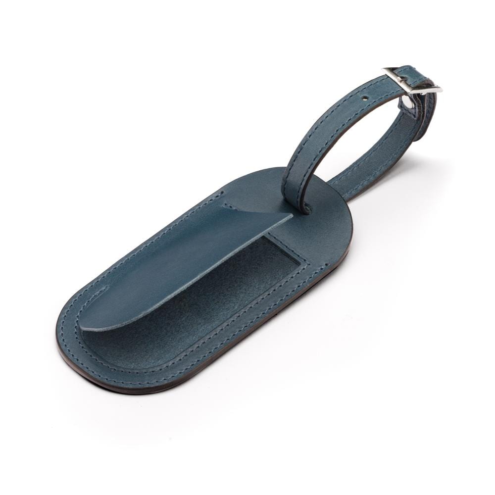 Leather luggage tag, cobalt