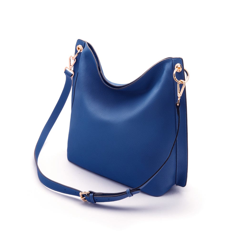 Carol Ann slouchy leather shoulder bag, cobalt, with detachable shoulder strap