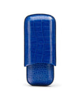 Double leather cigar case, cobalt croc, front