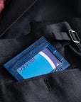 Flat leather card wallet with ID window, cobalt croc, lifestyle