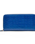 Tall leather zip around concertina purse, cobalt croc, back