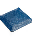 Leather valet tray, cobalt croc with red, back